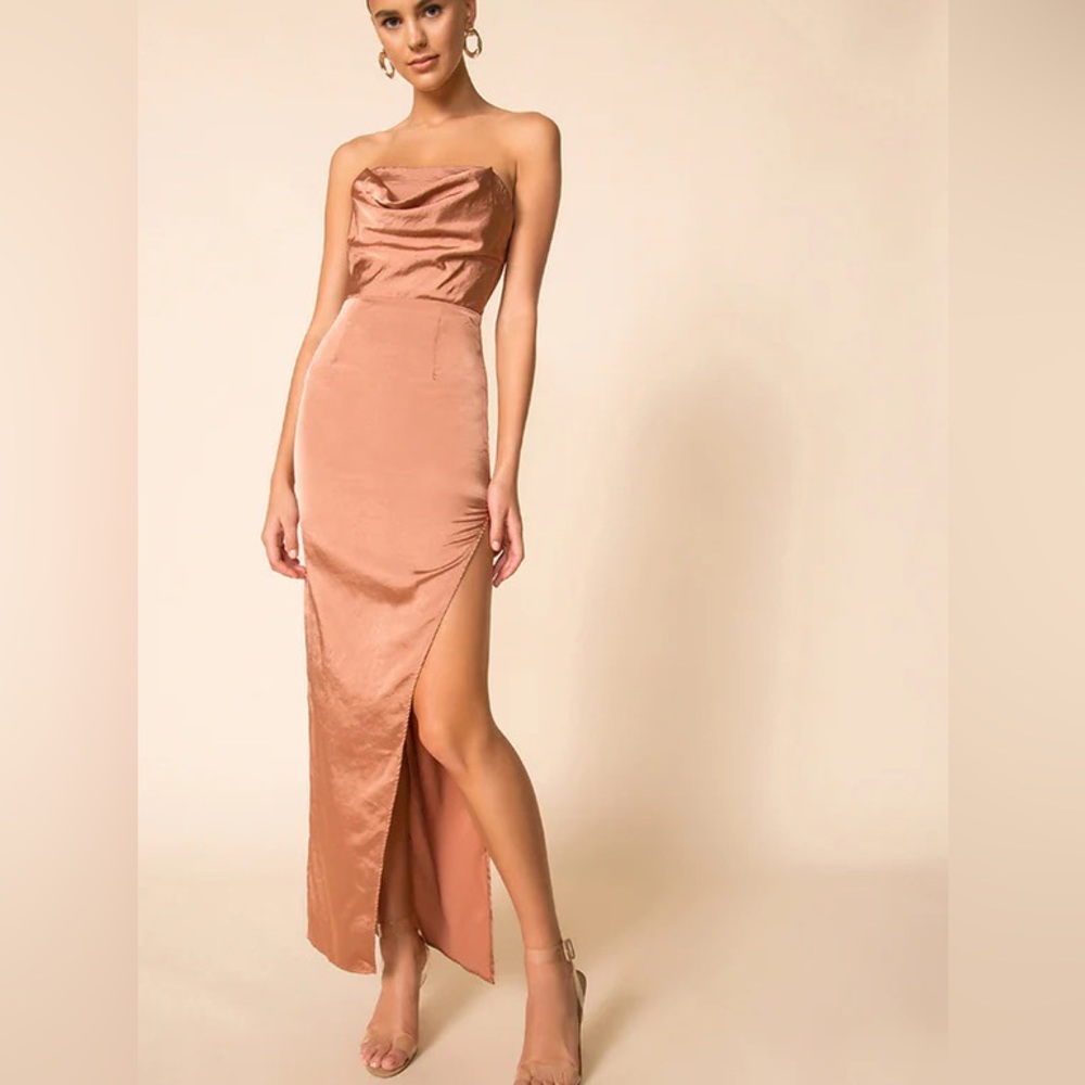 Superdown Farah satin maxi dress small strapless copper